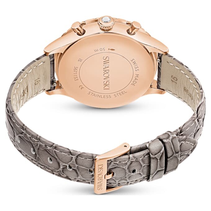 Relógio Octea Chrono Swiss Made, bracelete em pele, cinzento, acabamento em tom de ouro rosa Relógio Octea Chrono Swiss Made, bracelete em pele, cinzento, acabamento em tom de ouro rosa