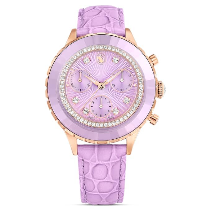 Relógio Octea Chrono Swiss Made, bracelete em pele, roxo, acabamento em tom de ouro rosa Relógio Octea Chrono Swiss Made, bracelete em pele, roxo, acabamento em tom de ouro rosa