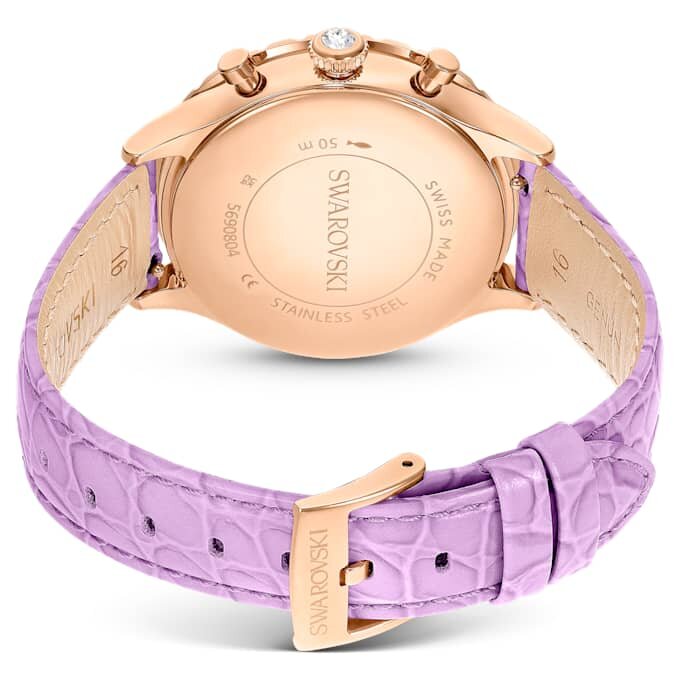 Relógio Octea Chrono Swiss Made, bracelete em pele, roxo, acabamento em tom de ouro rosa Relógio Octea Chrono Swiss Made, bracelete em pele, roxo, acabamento em tom de ouro rosa