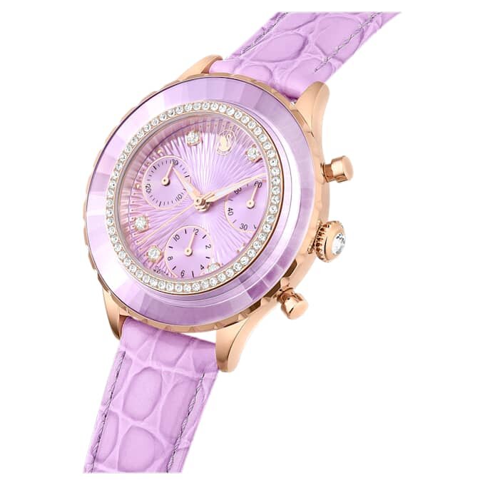 Relógio Octea Chrono Swiss Made, bracelete em pele, roxo, acabamento em tom de ouro rosa Relógio Octea Chrono Swiss Made, bracelete em pele, roxo, acabamento em tom de ouro rosa