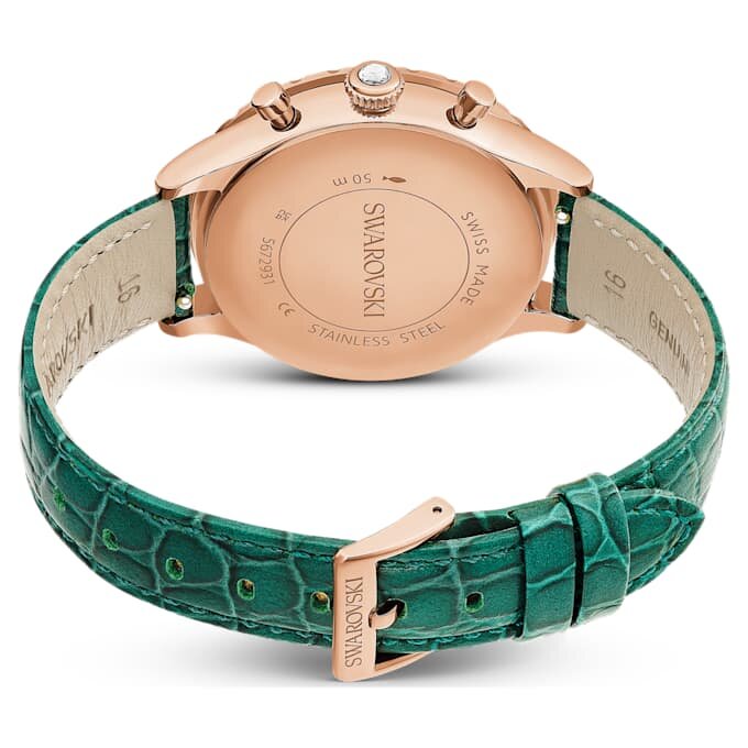 Relógio Octea Chrono «Swiss Made», bracelete em pele, verde, acabamento em tom de ouro rosa Relógio Octea Chrono «Swiss Made», bracelete em pele, verde, acabamento em tom de ouro rosa