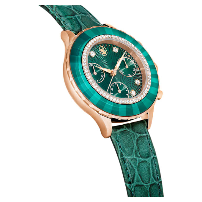 Relógio Octea Chrono «Swiss Made», bracelete em pele, verde, acabamento em tom de ouro rosa Relógio Octea Chrono «Swiss Made», bracelete em pele, verde, acabamento em tom de ouro rosa