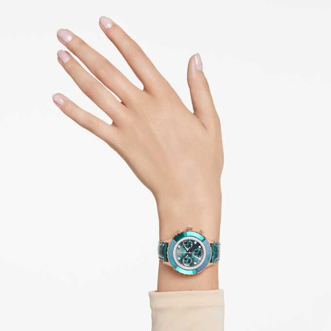 Relógio Octea Chrono «Swiss Made», bracelete em pele, verde, acabamento em tom de ouro rosa Relógio Octea Chrono «Swiss Made», bracelete em pele, verde, acabamento em tom de ouro rosa