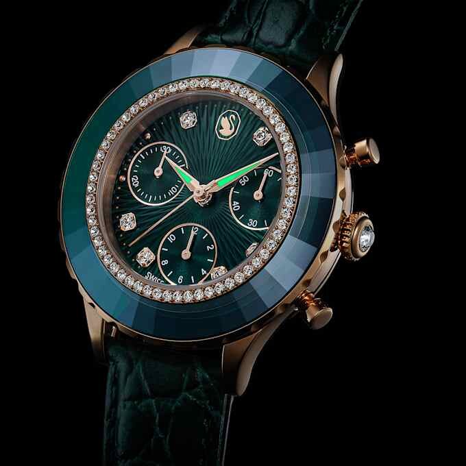 Relógio Octea Chrono «Swiss Made», bracelete em pele, verde, acabamento em tom de ouro rosa Relógio Octea Chrono «Swiss Made», bracelete em pele, verde, acabamento em tom de ouro rosa