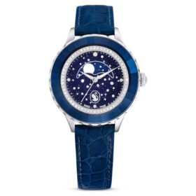 Relógio Octea Moon Swiss Made, Lua, Bracelete de couro, Azul, Aço inoxidável