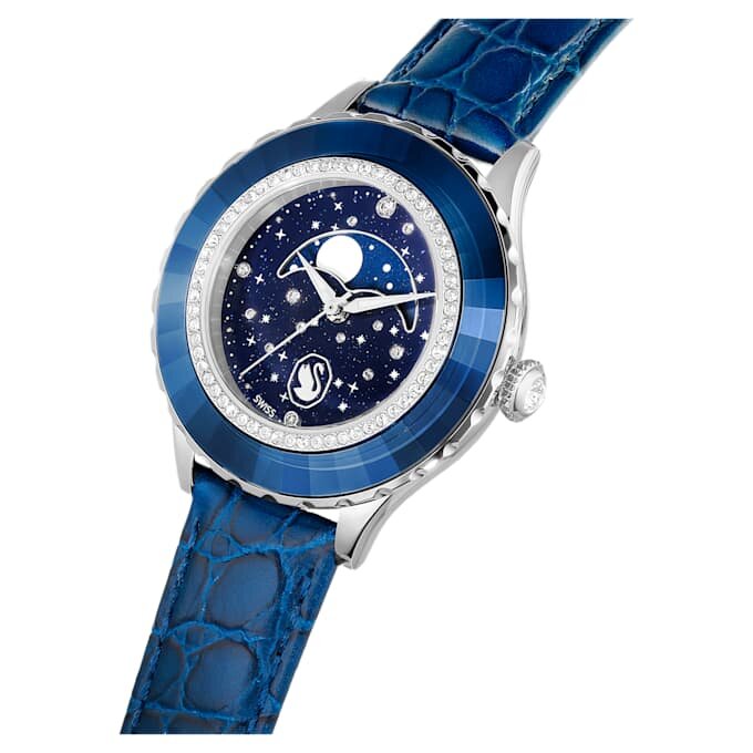 Relógio Octea Moon Swiss Made, Lua, Bracelete de couro, Azul, Aço inoxidável Relógio Octea Moon Swiss Made, Lua, Bracelete de couro, Azul, Aço inoxidável
