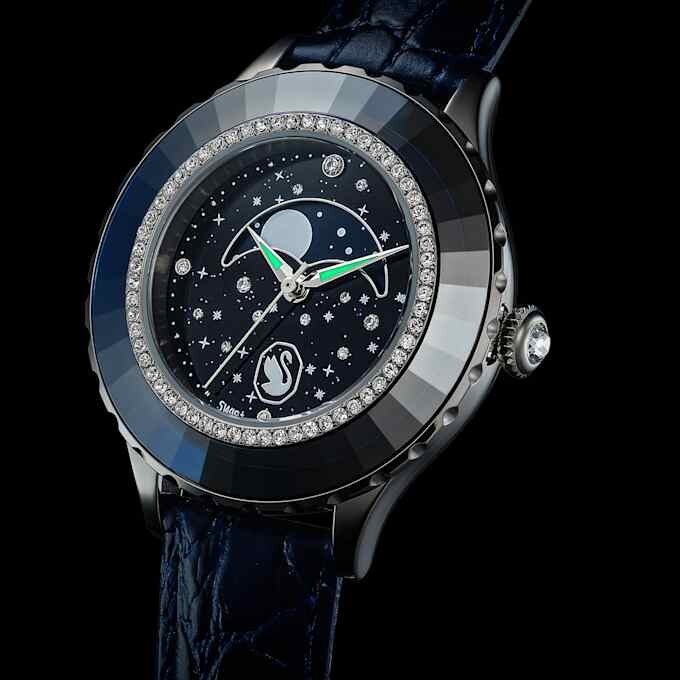 Relógio Octea Moon Swiss Made, Lua, Bracelete de couro, Azul, Aço inoxidável Relógio Octea Moon Swiss Made, Lua, Bracelete de couro, Azul, Aço inoxidável