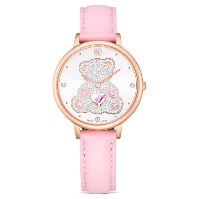Relógio Teddy Swiss Made, bracelete em pele, cor-de-rosa, acabamento em tom de ouro rosa Relógio Teddy Swiss Made, bracelete em pele, cor-de-rosa, acabamento em tom de ouro rosa