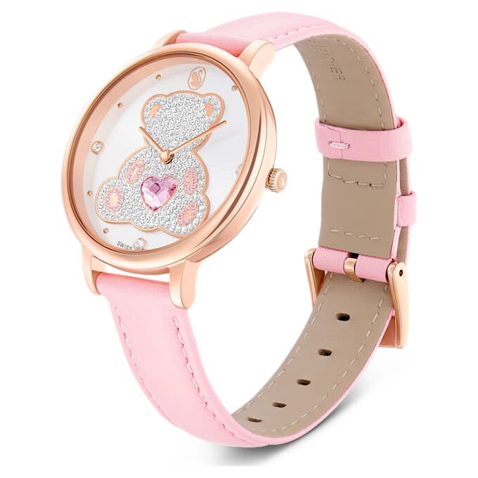 Relógio Teddy Swiss Made, bracelete em pele, cor-de-rosa, acabamento em tom de ouro rosa Relógio Teddy Swiss Made, bracelete em pele, cor-de-rosa, acabamento em tom de ouro rosa