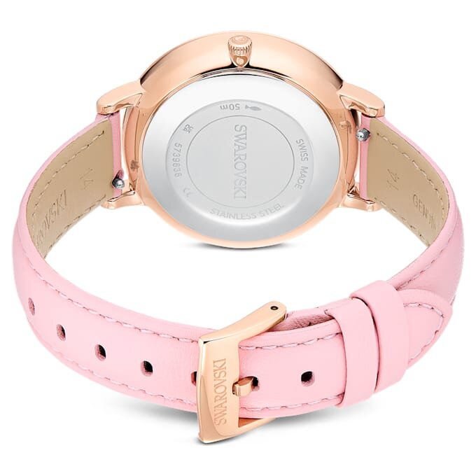 Relógio Teddy Swiss Made, bracelete em pele, cor-de-rosa, acabamento em tom de ouro rosa Relógio Teddy Swiss Made, bracelete em pele, cor-de-rosa, acabamento em tom de ouro rosa