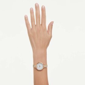 Relógio tipo pulseira Crystalline, fabricado na Suíça, pulseira em metal, bege, acabamento em tom de ouro rosa
