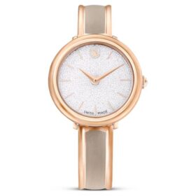 Relógio tipo pulseira Crystalline, fabricado na Suíça, pulseira em metal, bege, acabamento em tom de ouro rosa