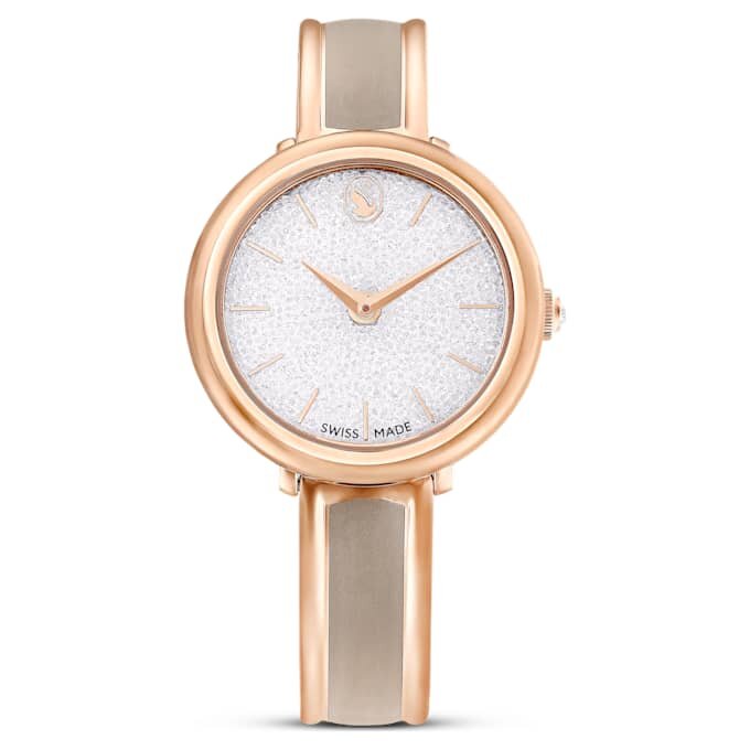 Relógio tipo pulseira Crystalline, fabricado na Suíça, pulseira em metal, bege, acabamento em tom de ouro rosa Relógio tipo pulseira Crystalline, fabricado na Suíça, pulseira em metal, bege, acabamento em tom de ouro rosa