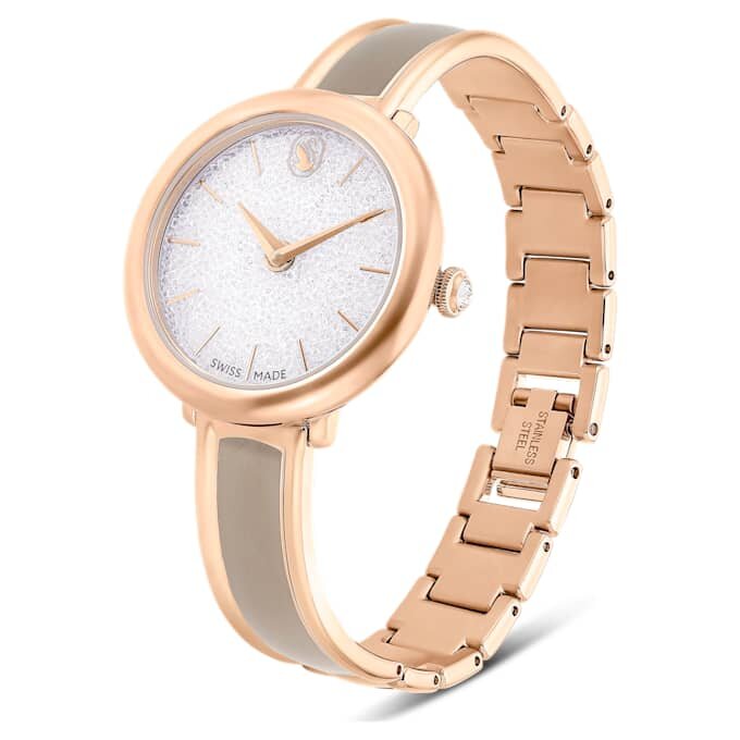 Relógio tipo pulseira Crystalline, fabricado na Suíça, pulseira em metal, bege, acabamento em tom de ouro rosa Relógio tipo pulseira Crystalline, fabricado na Suíça, pulseira em metal, bege, acabamento em tom de ouro rosa