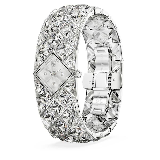 Relógio tipo pulseira Curiosa com bracelete de cristais, tom prateado, aço inoxidável Relógio tipo pulseira Curiosa com bracelete de cristais, tom prateado, aço inoxidável