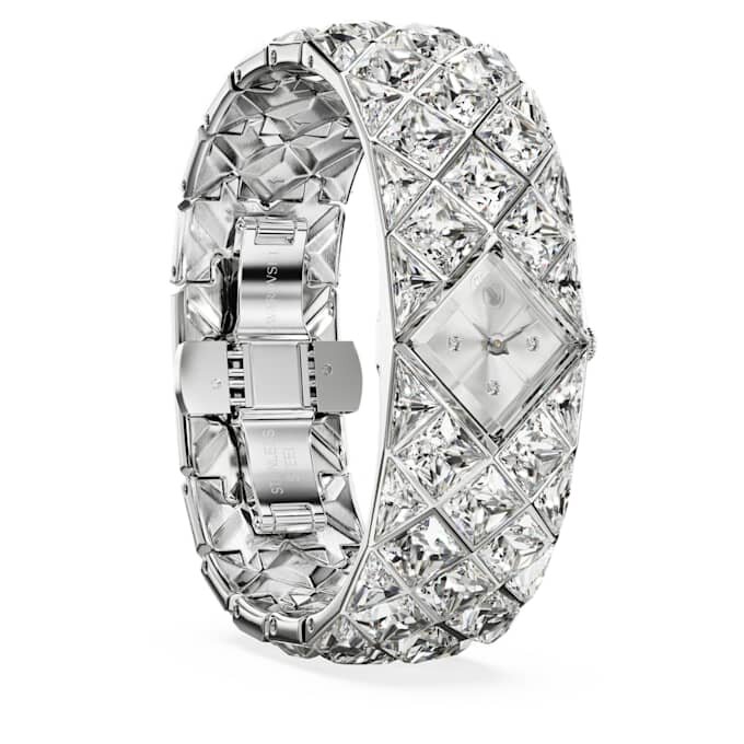 Relógio tipo pulseira Curiosa com bracelete de cristais, tom prateado, aço inoxidável Relógio tipo pulseira Curiosa com bracelete de cristais, tom prateado, aço inoxidável
