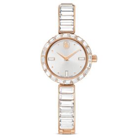 Relógio tipo pulseira Matrix, fabricado na Suíça, pulseira com cristais, branco, acabamento em tom de ouro rosa