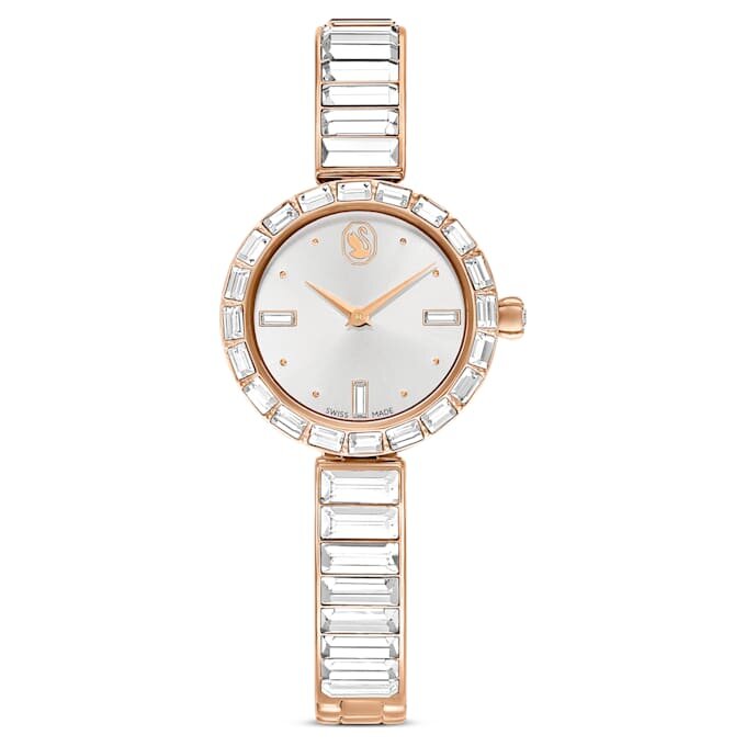 Relógio tipo pulseira Matrix, fabricado na Suíça, pulseira com cristais, branco, acabamento em tom de ouro rosa Relógio tipo pulseira Matrix, fabricado na Suíça, pulseira com cristais, branco, acabamento em tom de ouro rosa