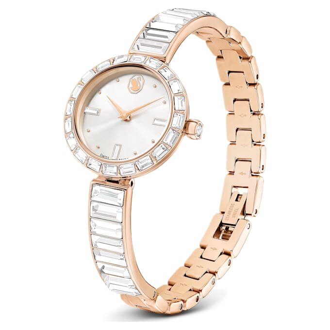 Relógio tipo pulseira Matrix, fabricado na Suíça, pulseira com cristais, branco, acabamento em tom de ouro rosa Relógio tipo pulseira Matrix, fabricado na Suíça, pulseira com cristais, branco, acabamento em tom de ouro rosa