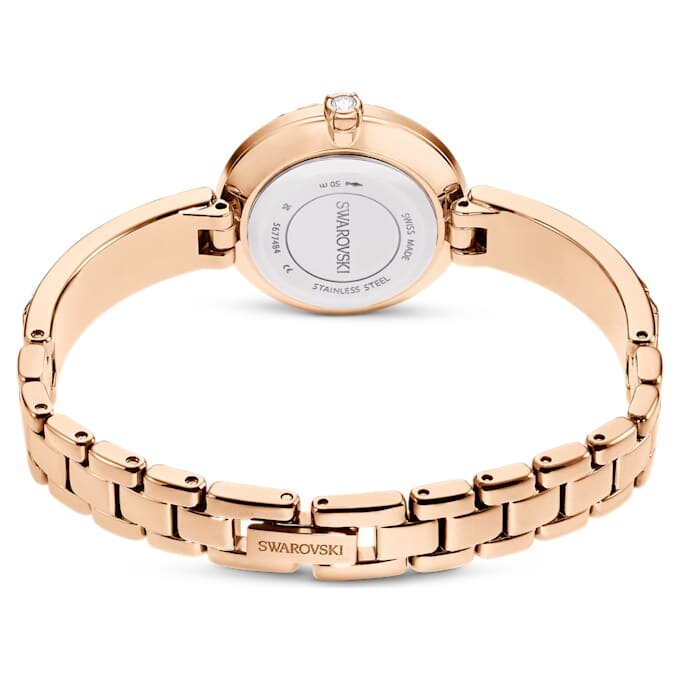 Relógio tipo pulseira Matrix, fabricado na Suíça, pulseira com cristais, branco, acabamento em tom de ouro rosa Relógio tipo pulseira Matrix, fabricado na Suíça, pulseira com cristais, branco, acabamento em tom de ouro rosa
