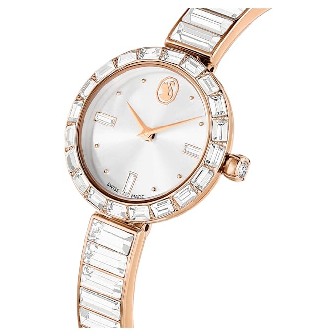 Relógio tipo pulseira Matrix, fabricado na Suíça, pulseira com cristais, branco, acabamento em tom de ouro rosa Relógio tipo pulseira Matrix, fabricado na Suíça, pulseira com cristais, branco, acabamento em tom de ouro rosa