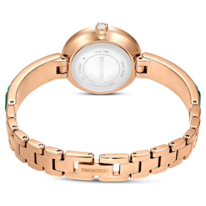 Relógio tipo pulseira Matrix, fabricado na Suíça, pulseira com cristais, verde, acabamento em tom dourado champanhe Relógio tipo pulseira Matrix, fabricado na Suíça, pulseira com cristais, verde, acabamento em tom dourado champanhe