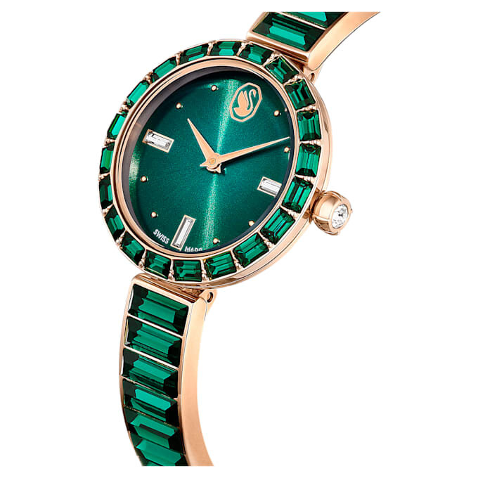 Relógio tipo pulseira Matrix, fabricado na Suíça, pulseira com cristais, verde, acabamento em tom dourado champanhe Relógio tipo pulseira Matrix, fabricado na Suíça, pulseira com cristais, verde, acabamento em tom dourado champanhe