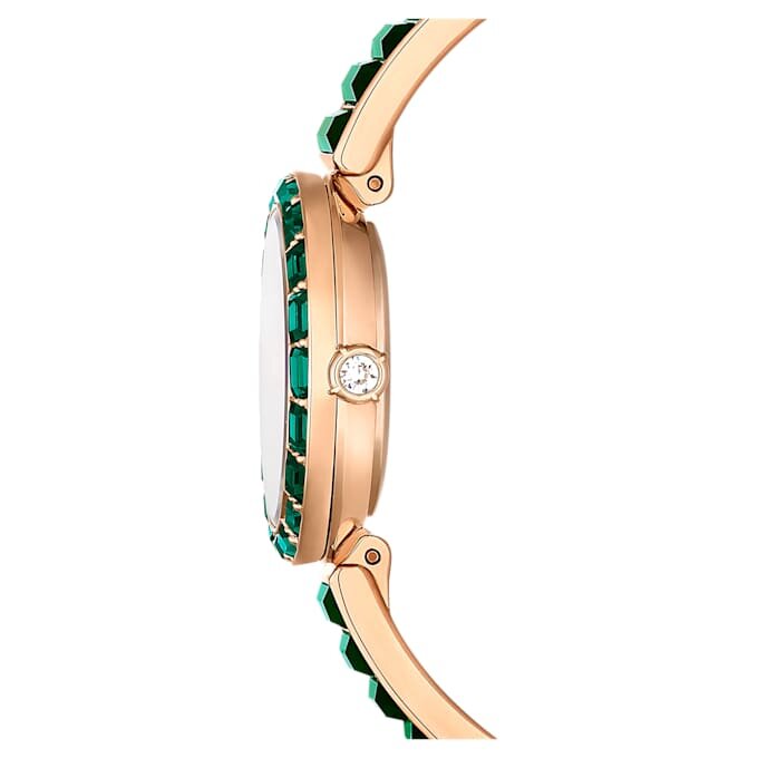 Relógio tipo pulseira Matrix, fabricado na Suíça, pulseira com cristais, verde, acabamento em tom dourado champanhe Relógio tipo pulseira Matrix, fabricado na Suíça, pulseira com cristais, verde, acabamento em tom dourado champanhe