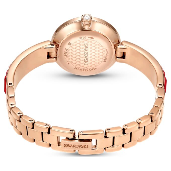 Relógio tipo pulseira Matrix, fabricado na Suíça, pulseira com cristais, vermelho, acabamento em tom de ouro rosa Relógio tipo pulseira Matrix, fabricado na Suíça, pulseira com cristais, vermelho, acabamento em tom de ouro rosa