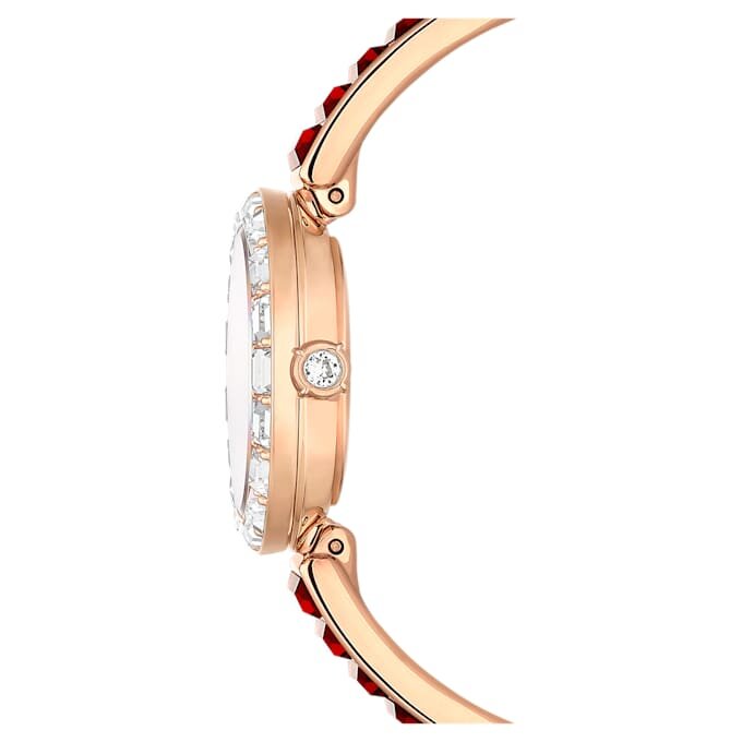 Relógio tipo pulseira Matrix, fabricado na Suíça, pulseira com cristais, vermelho, acabamento em tom de ouro rosa Relógio tipo pulseira Matrix, fabricado na Suíça, pulseira com cristais, vermelho, acabamento em tom de ouro rosa
