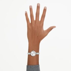 Relógio tipo pulseira Matrix, fabricado na Suíça, pulseira de cristais, branco, aço inoxidável
