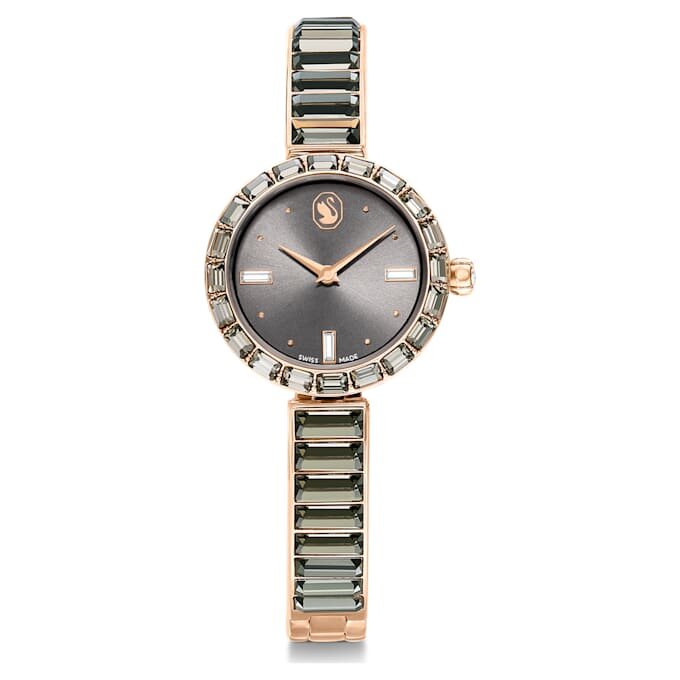 Relógio tipo pulseira Matrix, fabricado na Suíça, pulseira de cristais, cinzento, acabamento em tom de ouro rosa Relógio tipo pulseira Matrix, fabricado na Suíça, pulseira de cristais, cinzento, acabamento em tom de ouro rosa
