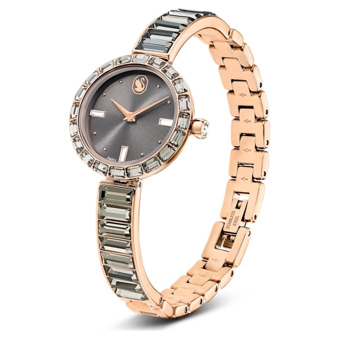 Relógio tipo pulseira Matrix, fabricado na Suíça, pulseira de cristais, cinzento, acabamento em tom de ouro rosa Relógio tipo pulseira Matrix, fabricado na Suíça, pulseira de cristais, cinzento, acabamento em tom de ouro rosa