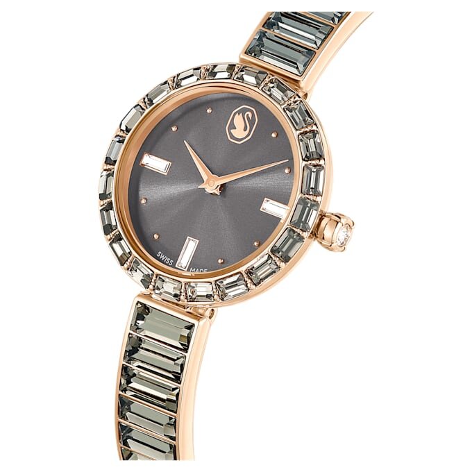 Relógio tipo pulseira Matrix, fabricado na Suíça, pulseira de cristais, cinzento, acabamento em tom de ouro rosa Relógio tipo pulseira Matrix, fabricado na Suíça, pulseira de cristais, cinzento, acabamento em tom de ouro rosa