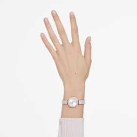 Relógio tipo pulseira Matrix Pearl, fabricado na Suíça, pulseira de cristais, branco, acabamento em tom de ouro rosa