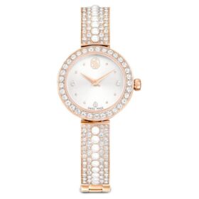 Relógio tipo pulseira Matrix Pearl, fabricado na Suíça, pulseira de cristais, branco, acabamento em tom de ouro rosa