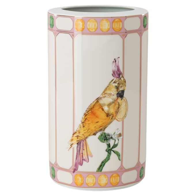 Vaso Idyllia em porcelana, com motivo de cristal, pássaro, multicolorido Vaso Idyllia em porcelana, com motivo de cristal, pássaro, multicolorido