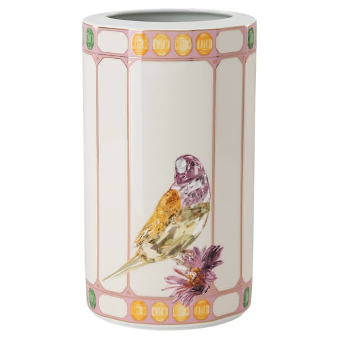 Vaso Idyllia em porcelana, com motivo de cristal, pássaro, multicolorido Vaso Idyllia em porcelana, com motivo de cristal, pássaro, multicolorido